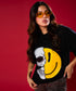 Half Skull And Smiley Face Printed Oversized Tshirt